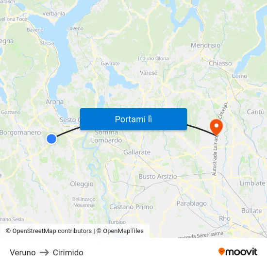 Veruno to Cirimido map