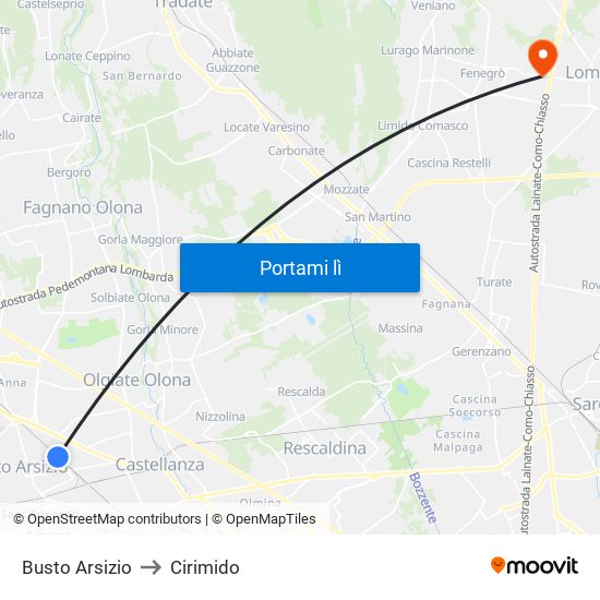 Busto Arsizio to Cirimido map