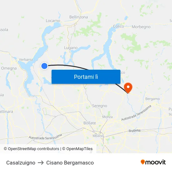 Casalzuigno to Cisano Bergamasco map