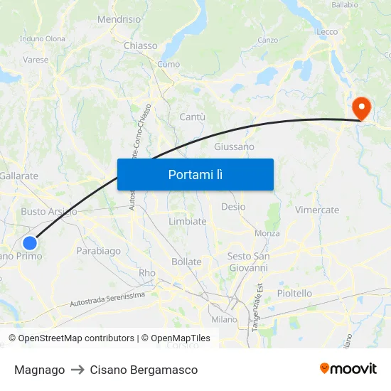 Magnago to Cisano Bergamasco map