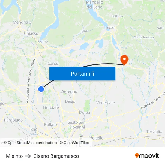 Misinto to Cisano Bergamasco map