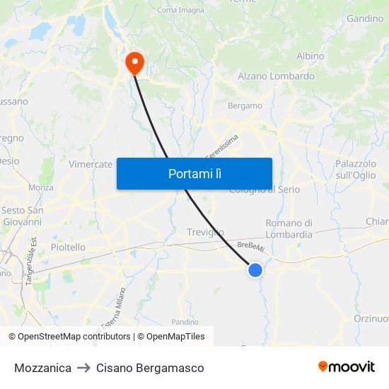 Mozzanica to Cisano Bergamasco map