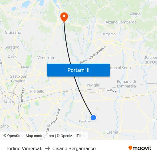 Torlino Vimercati to Cisano Bergamasco map