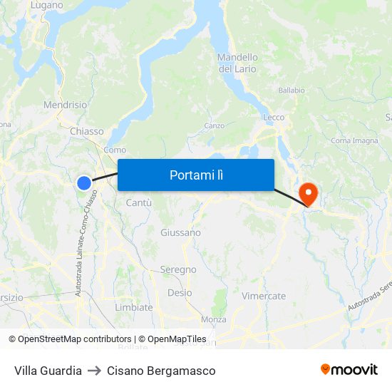 Villa Guardia to Cisano Bergamasco map