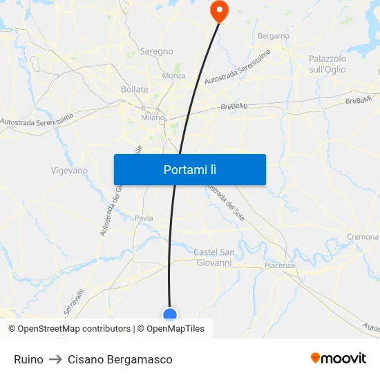Ruino to Cisano Bergamasco map