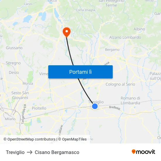Treviglio to Cisano Bergamasco map