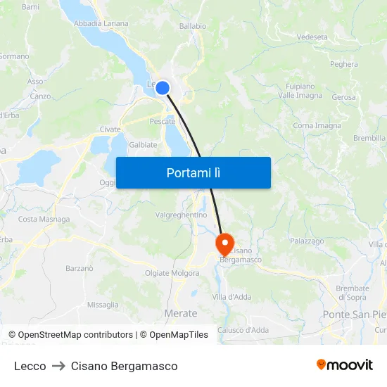 Lecco to Cisano Bergamasco map