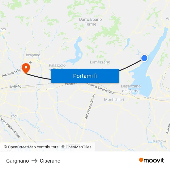 Gargnano to Ciserano map