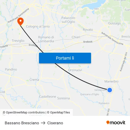 Bassano Bresciano to Ciserano map
