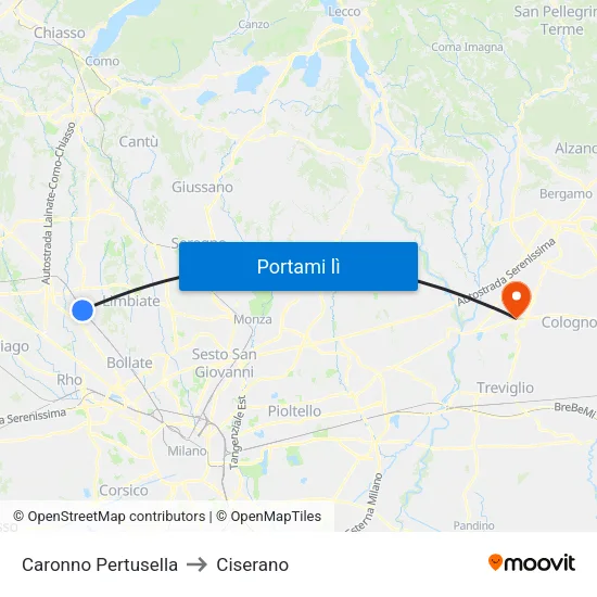 Caronno Pertusella to Ciserano map