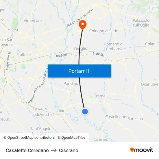 Casaletto Ceredano to Ciserano map
