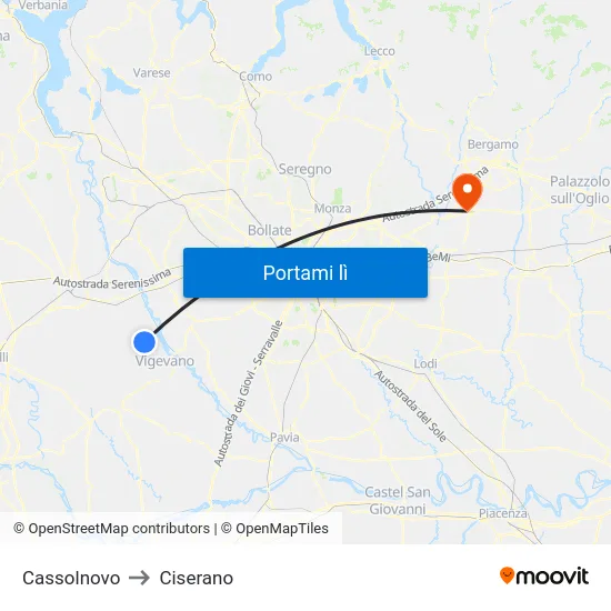 Cassolnovo to Ciserano map