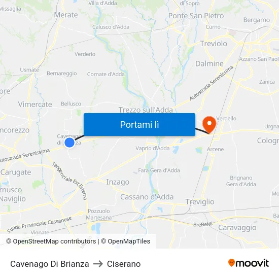 Cavenago Di Brianza to Ciserano map