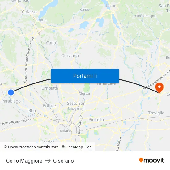 Cerro Maggiore to Ciserano map