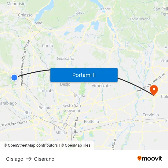 Cislago to Ciserano map
