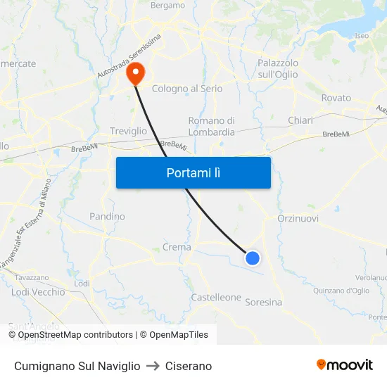 Cumignano Sul Naviglio to Ciserano map