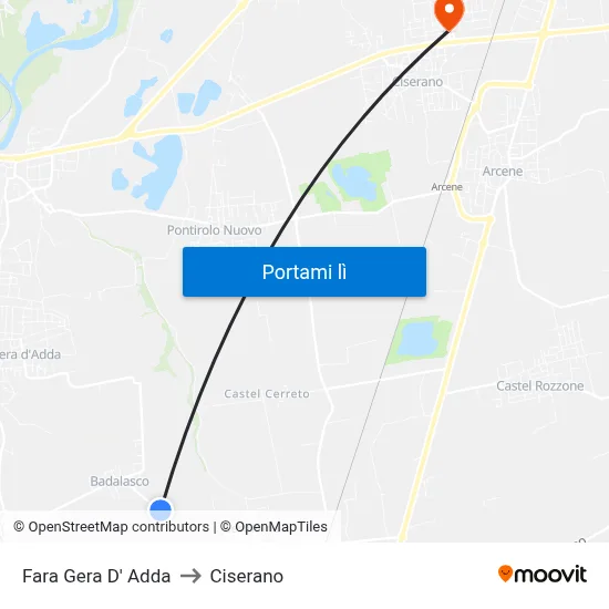 Fara Gera D' Adda to Ciserano map