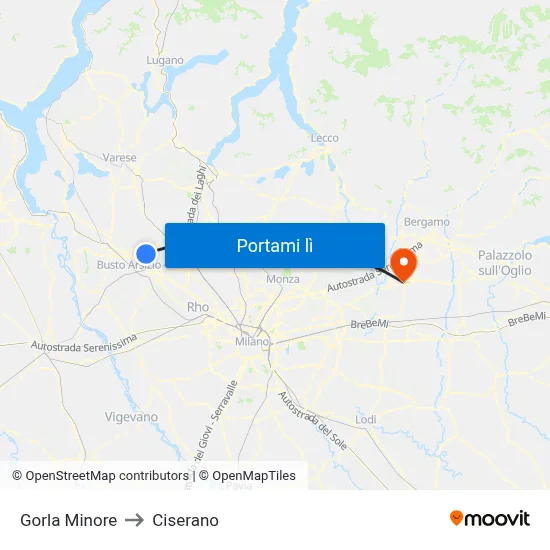 Gorla Minore to Ciserano map