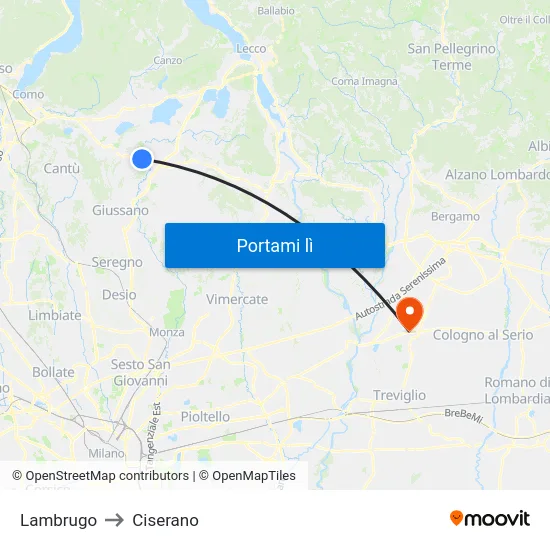 Lambrugo to Ciserano map