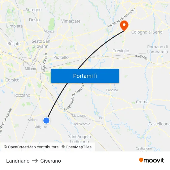 Landriano to Ciserano map
