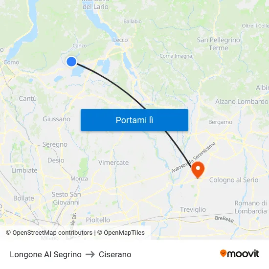 Longone Al Segrino to Ciserano map
