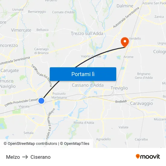 Melzo to Ciserano map