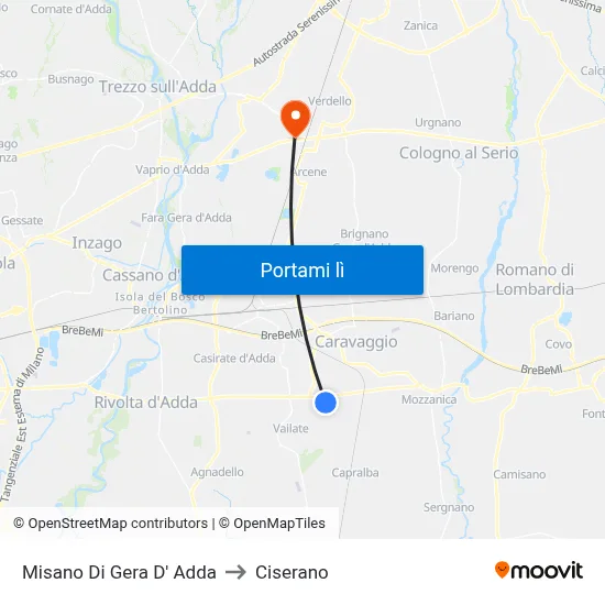Misano Di Gera D' Adda to Ciserano map