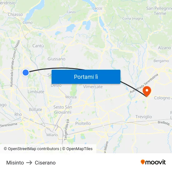 Misinto to Ciserano map