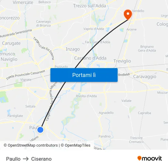 Paullo to Ciserano map