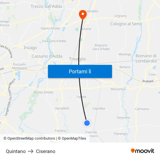 Quintano to Ciserano map