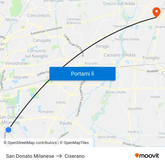 San Donato Milanese to Ciserano map