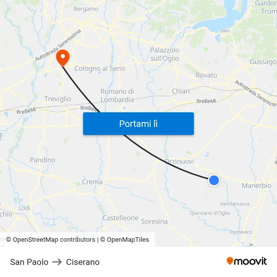 San Paolo to Ciserano map