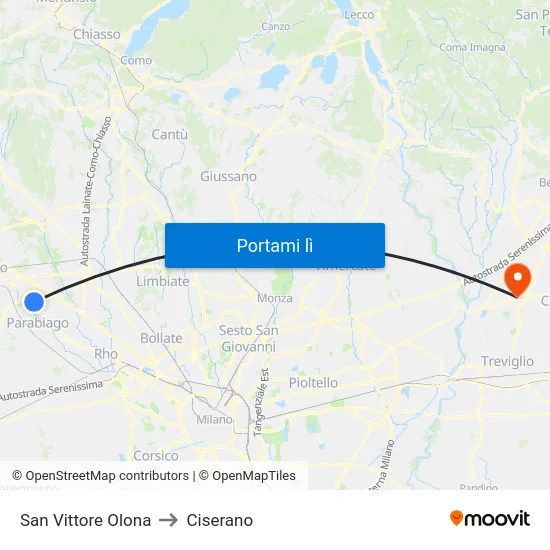 San Vittore Olona to Ciserano map