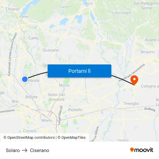 Solaro to Ciserano map