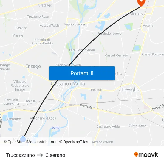 Truccazzano to Ciserano map
