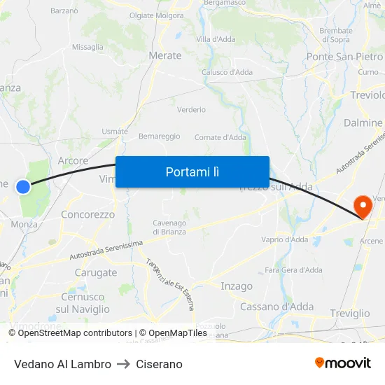 Vedano Al Lambro to Ciserano map