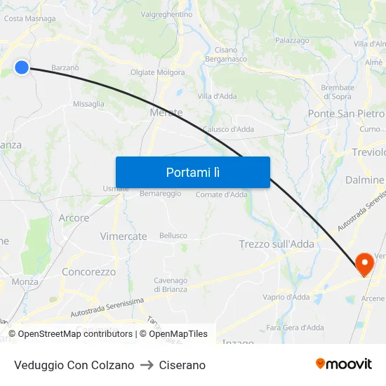 Veduggio Con Colzano to Ciserano map