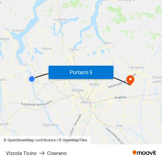 Vizzola Ticino to Ciserano map