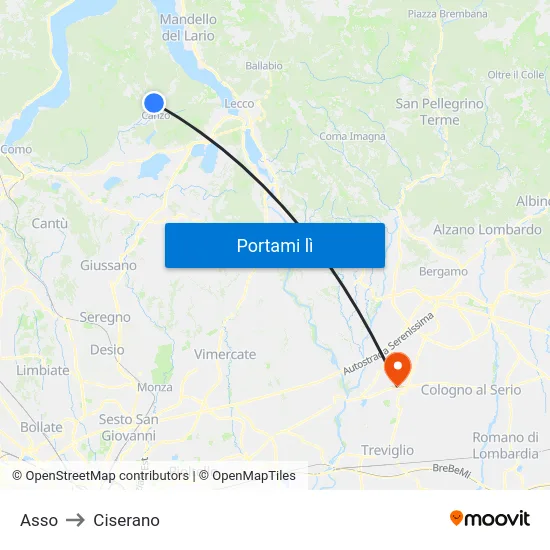 Asso to Ciserano map
