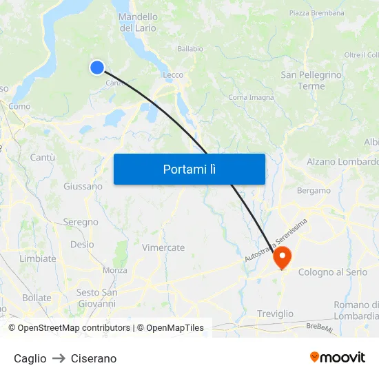 Caglio to Ciserano map