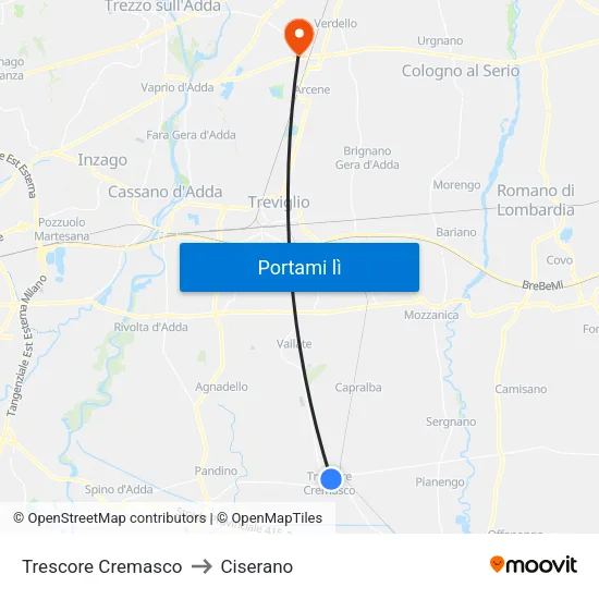 Trescore Cremasco to Ciserano map