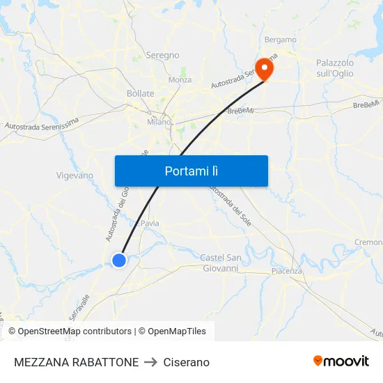 MEZZANA RABATTONE to Ciserano map