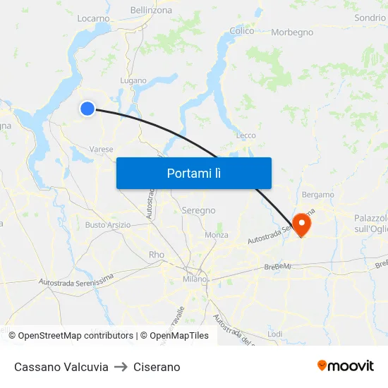 Cassano Valcuvia to Ciserano map