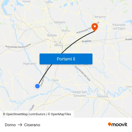 Dorno to Ciserano map