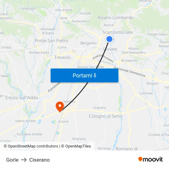 Gorle to Ciserano map