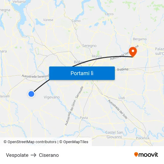 Vespolate to Ciserano map