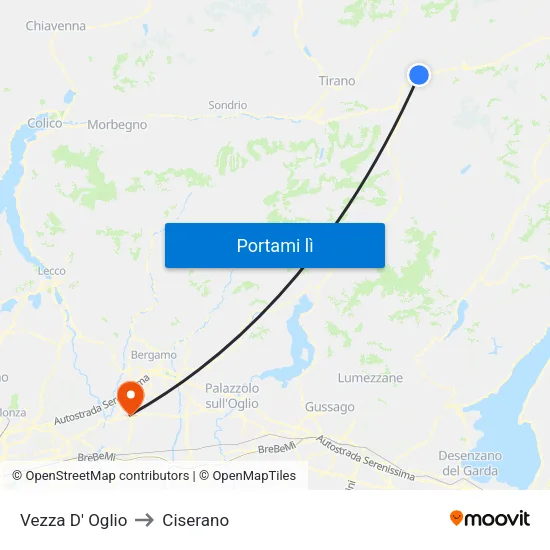 Vezza D' Oglio to Ciserano map