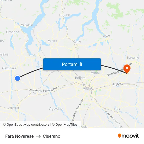 Fara Novarese to Ciserano map