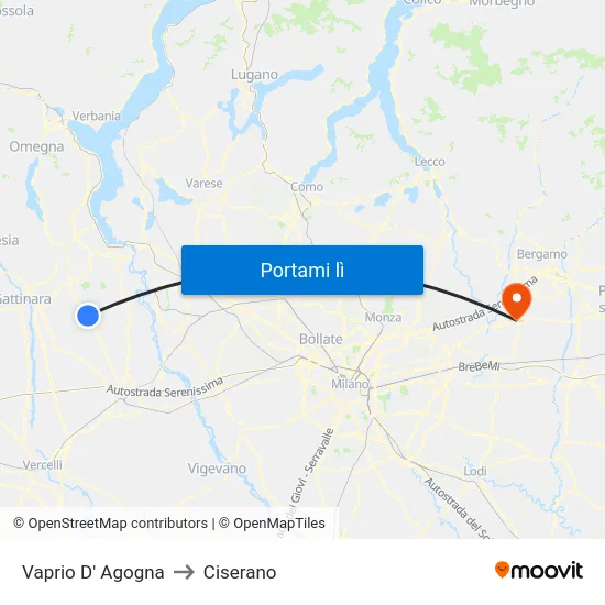 Vaprio D' Agogna to Ciserano map