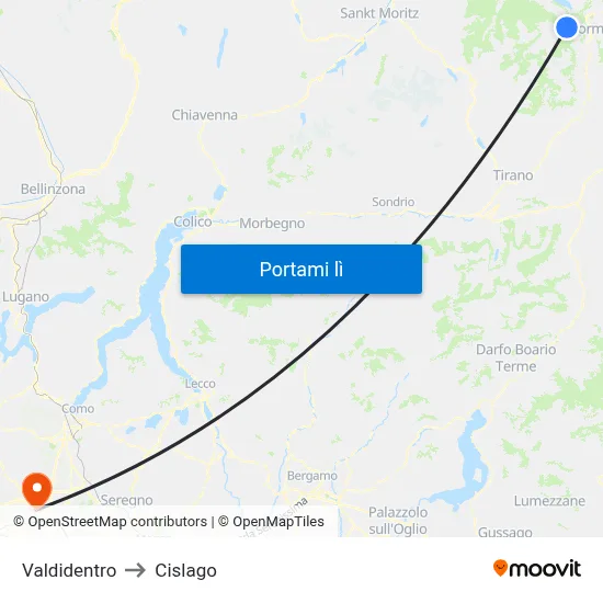 Valdidentro to Cislago map